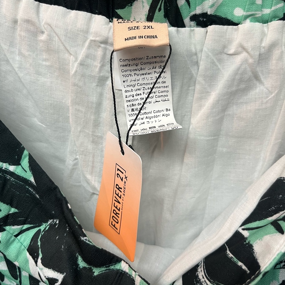 Forever 21 Black and Green Leaf Print Wide-Leg Pants - Picture 6 of 6
